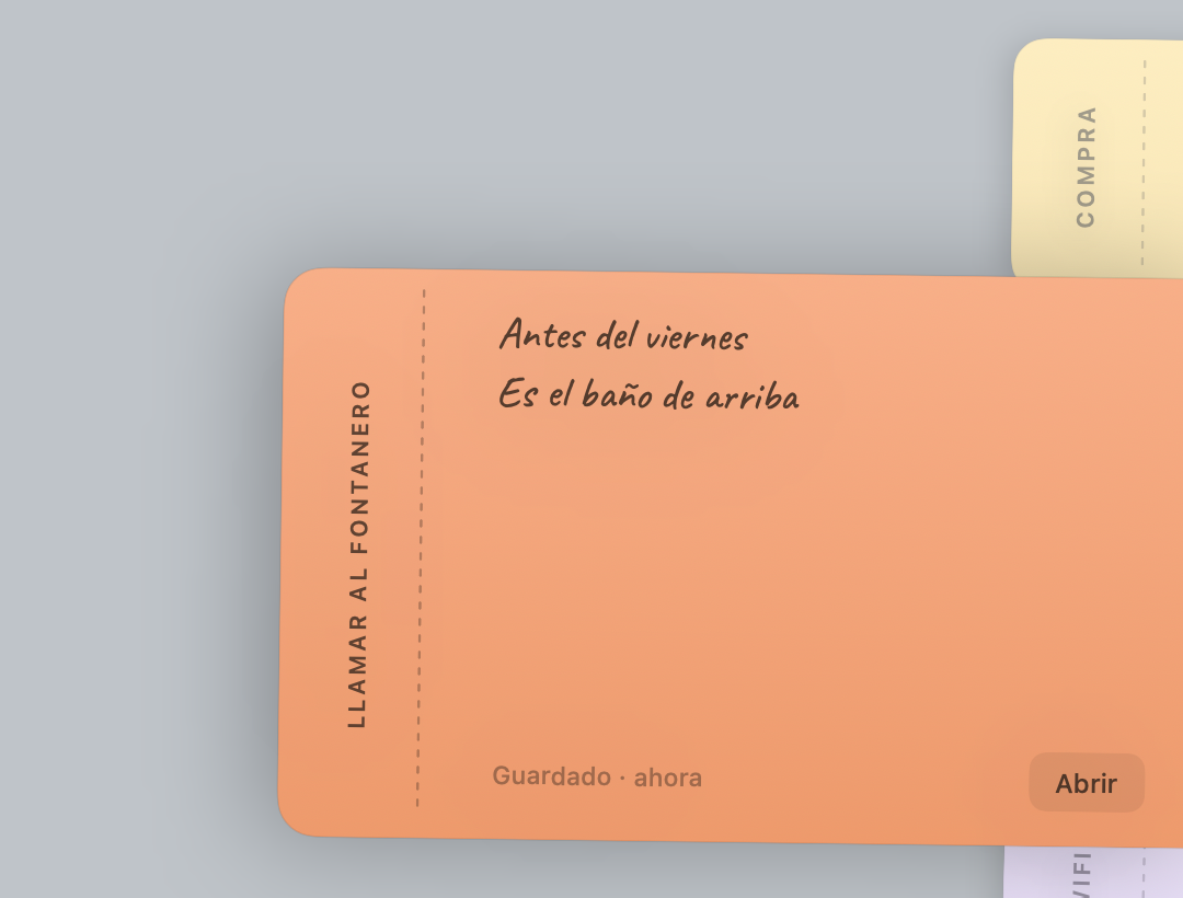 Una nota abierta saliendo del borde derecho de la pantalla
